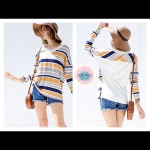 [my story] Navy and Mustard Multi-stripe Top